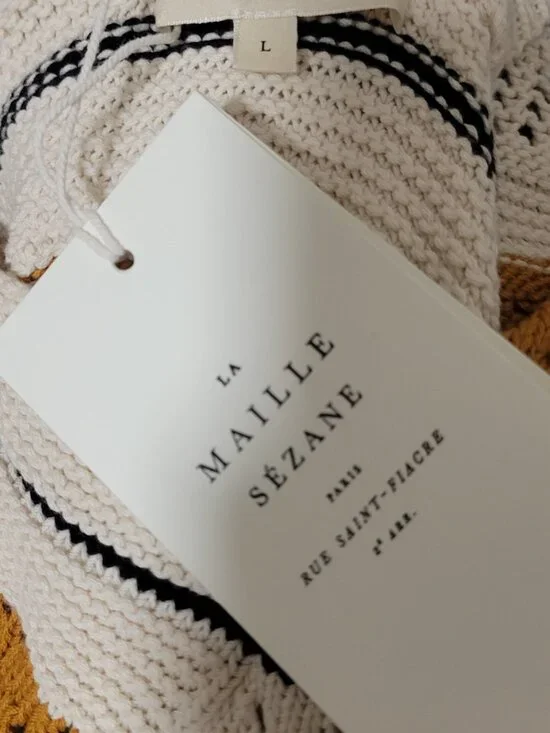 Sézane Malvina Halter Crochet Knit Sweater Top - Black & Yellow, Size Large BNWT - Picture 5 of 6